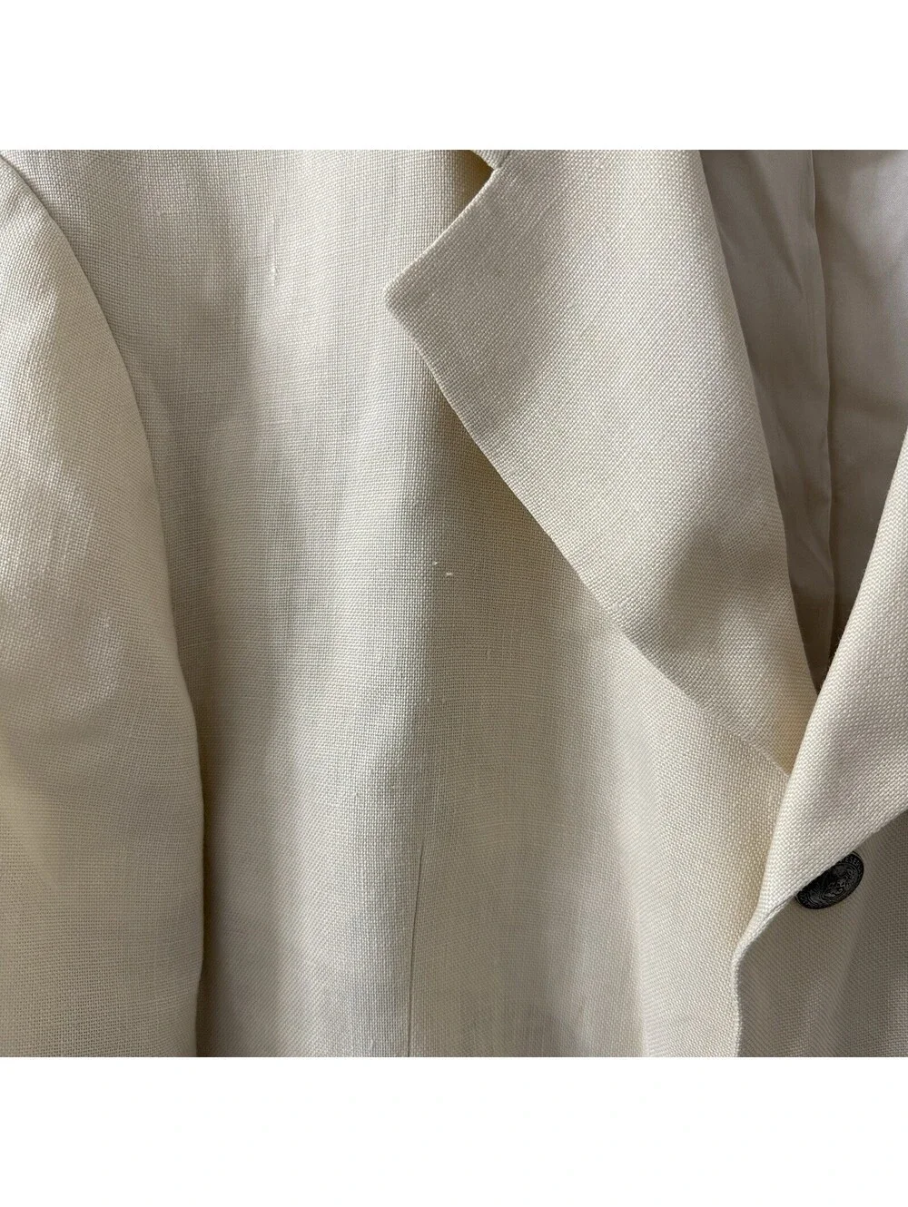 Vintage Hugo Boss Linen Blazer 40R Made Italy Cream Banco Peru Crest Buttons